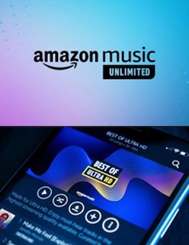 Gambar perangkat seluler menampilkan Amazon music Unlimited