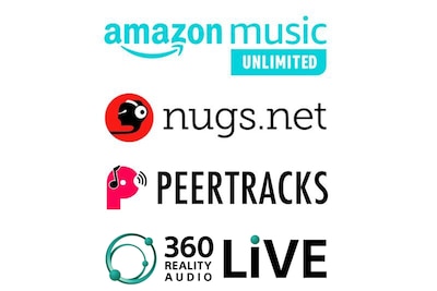 Logo Amazon Music Unlimited, nugs.net, dan 360 Reality Audio Live