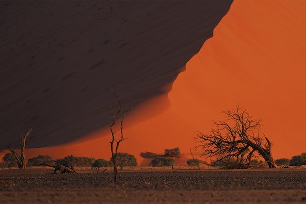 Example of a landscape photo overlooking a red desert hill peak