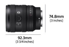 Lens with left side view with dimension Width 92.3mm (3 3/4 inches) and Height 74.8mm (3 inches)