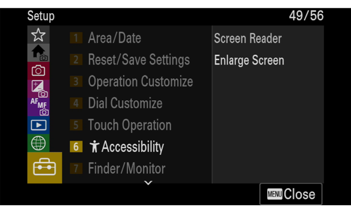 Product image showing Accessibility item on menu screen